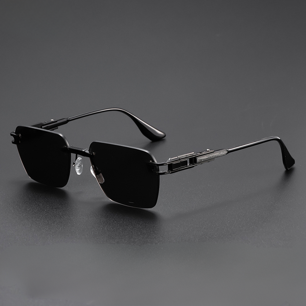 Unisex rimless aviator sunglasses with sleek alloy frame for clear vision and UV protection.