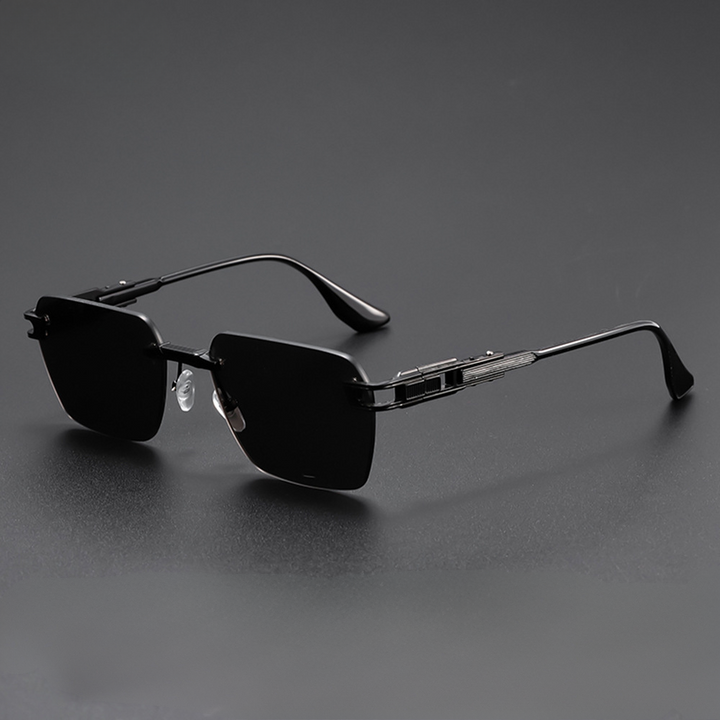 Unisex rimless aviator sunglasses with sleek alloy frame for clear vision and UV protection.