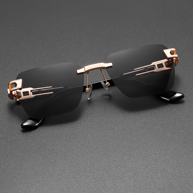 Front view of versatile unisex rimless aviator sunglasses, perfect for all-day clear vision and UV defense.