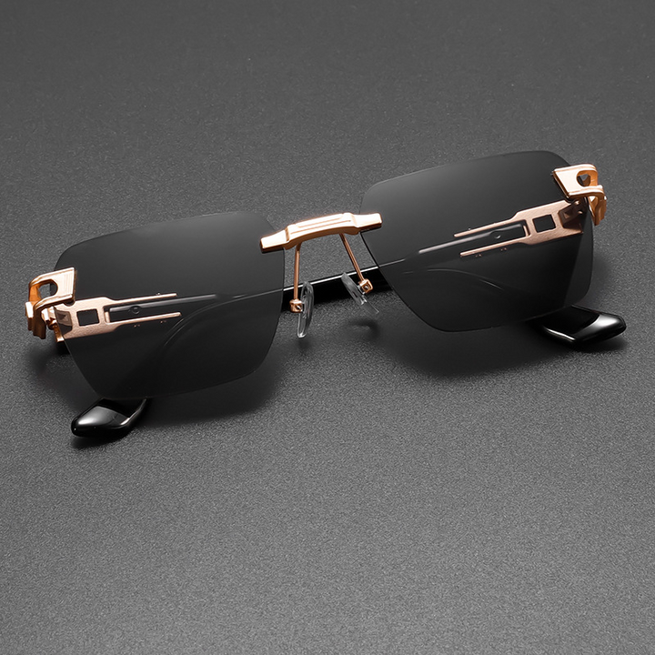 Front view of versatile unisex rimless aviator sunglasses, perfect for all-day clear vision and UV defense.