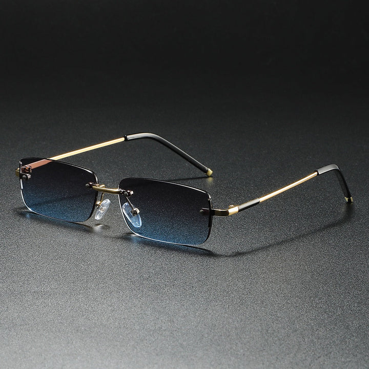 Unisex rimless rectangle sunglasses with stylish gradient lenses, perfect for modern fashion eyewear.