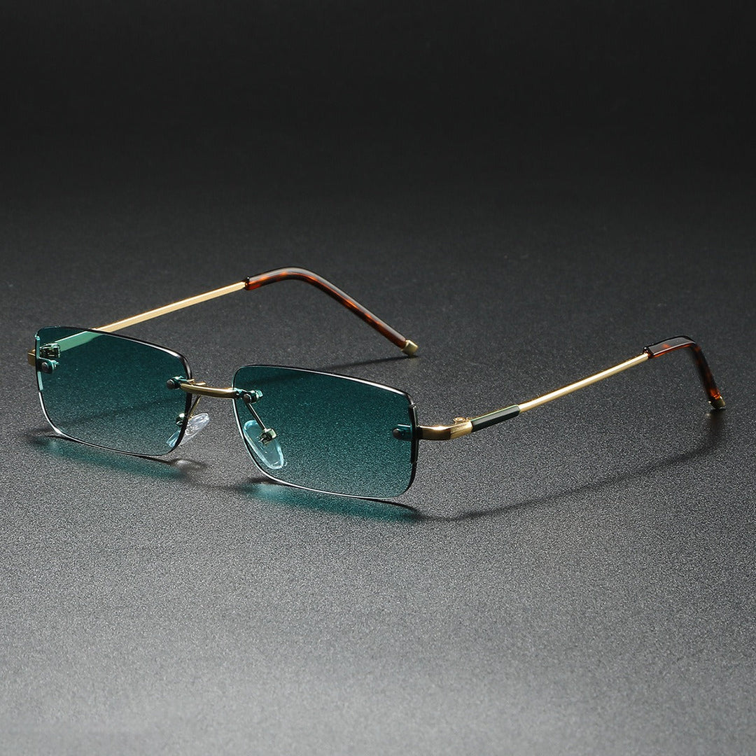 Luxury gold rimless rectangle sunglasses for unisex style, featuring chic gradient lenses and lightweight design.