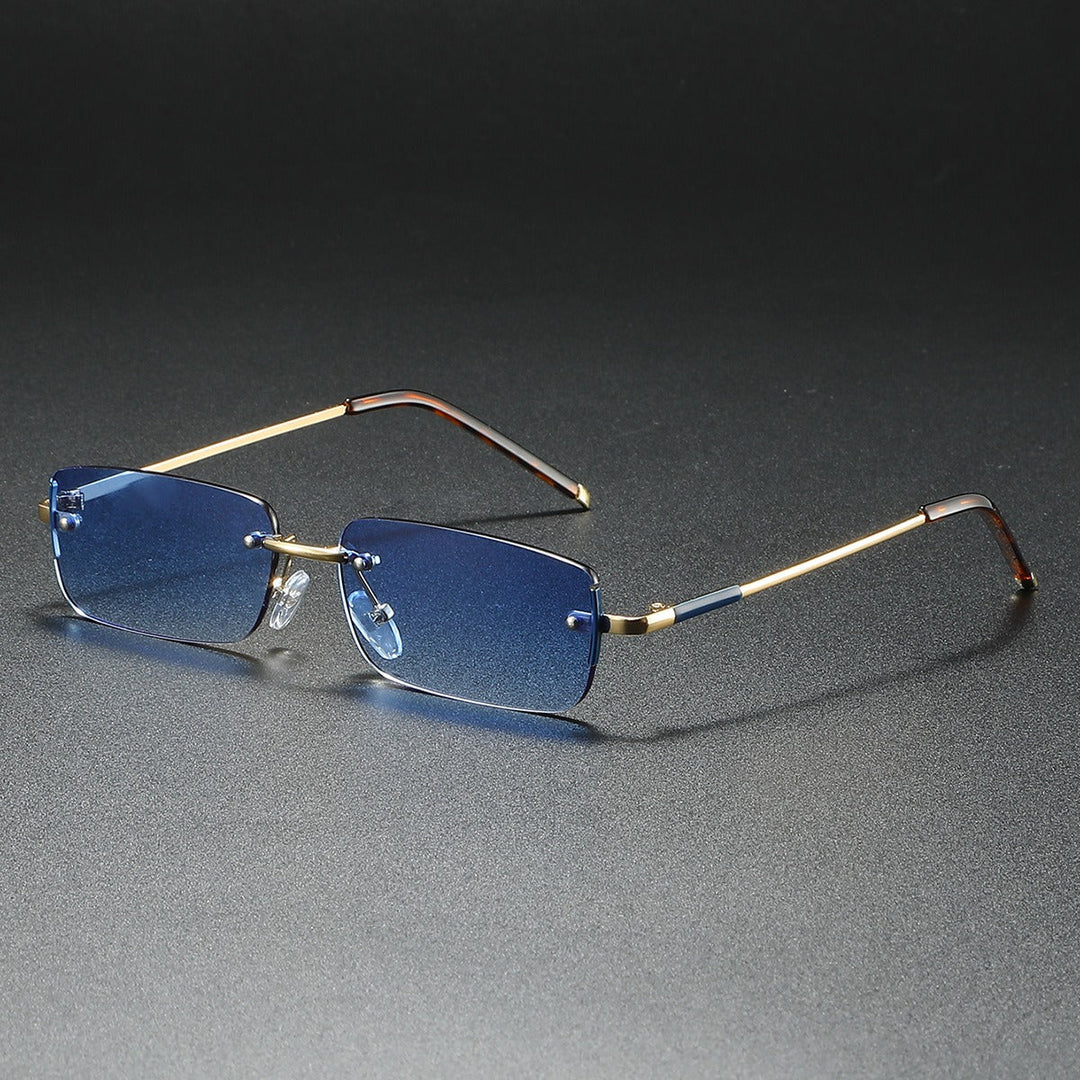 Versatile unisex rimless rectangle sunglasses, with gradient lenses ideal for any fashion-forward look.