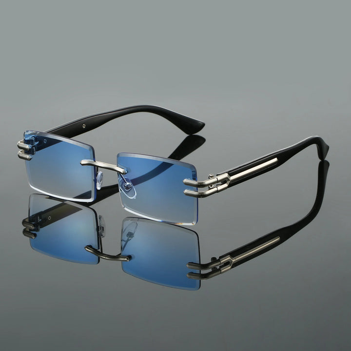 Unisex rimless rectangular sunglasses with UV400 protection and stylish gradient lenses for modern eye protection.
