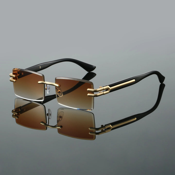Stylish rimless rectangular fashion sunglasses for men & women, featuring UV400 protection & sleek modern design.