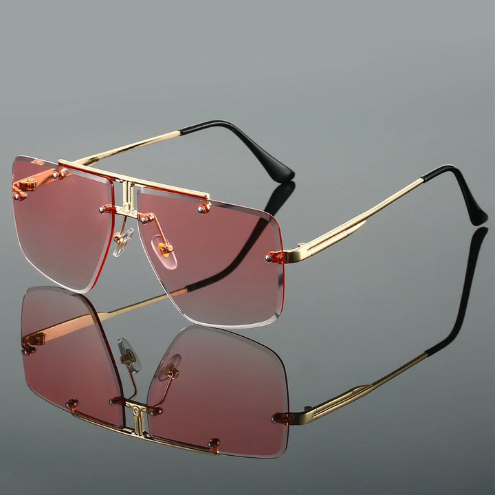 Modern rimless square sunglasses, perfect for unisex wear, offering UV400 protection and a chic look.