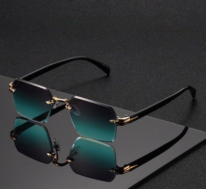 Fashionable unisex rimless square sunglasses, a modern accessory with essential UV400 protection.