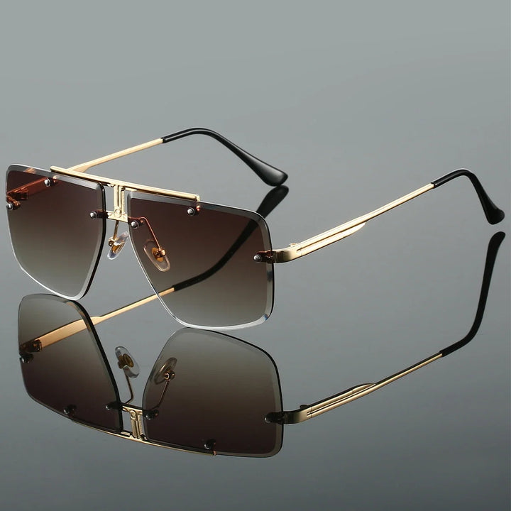 Fashionable square rimless sunglasses, designed for unisex appeal with comfortable and protective UV400 lenses.