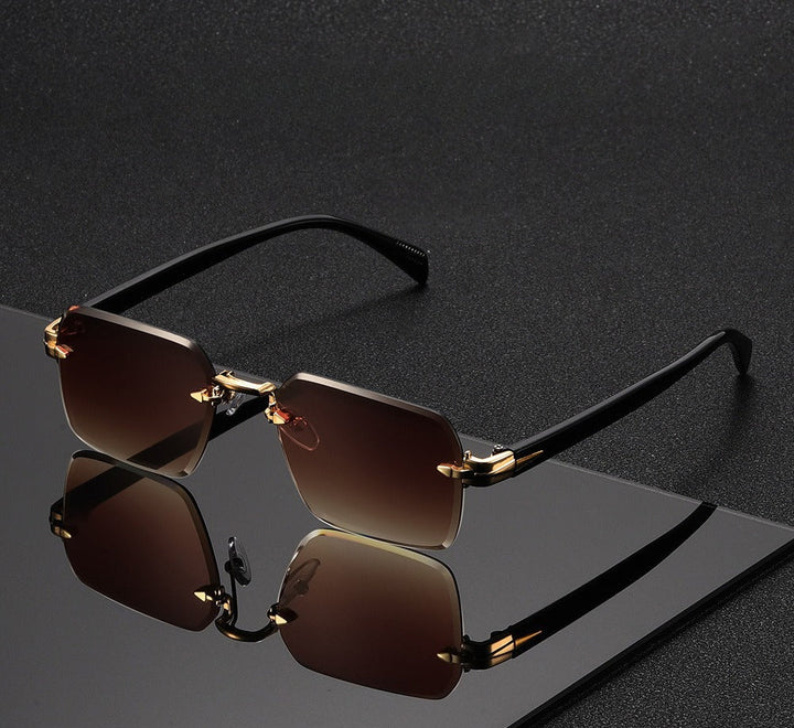 Lightweight rimless square sunglasses for unisex comfort. UV400 protection eyewear with a sleek design.