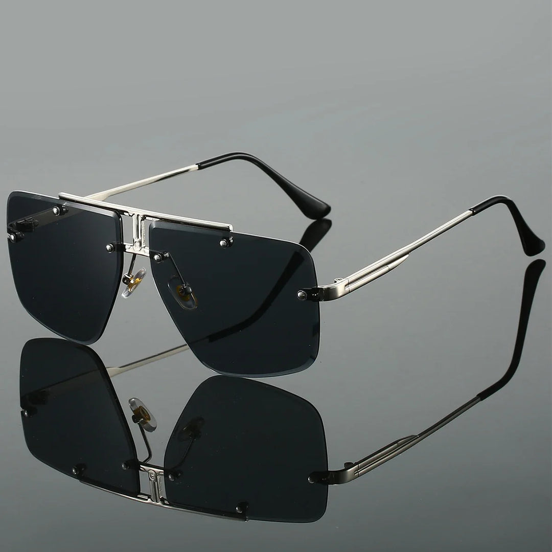 Stylish rimless square eyewear, unisex sunglasses featuring lightweight design and full UV400 protection.