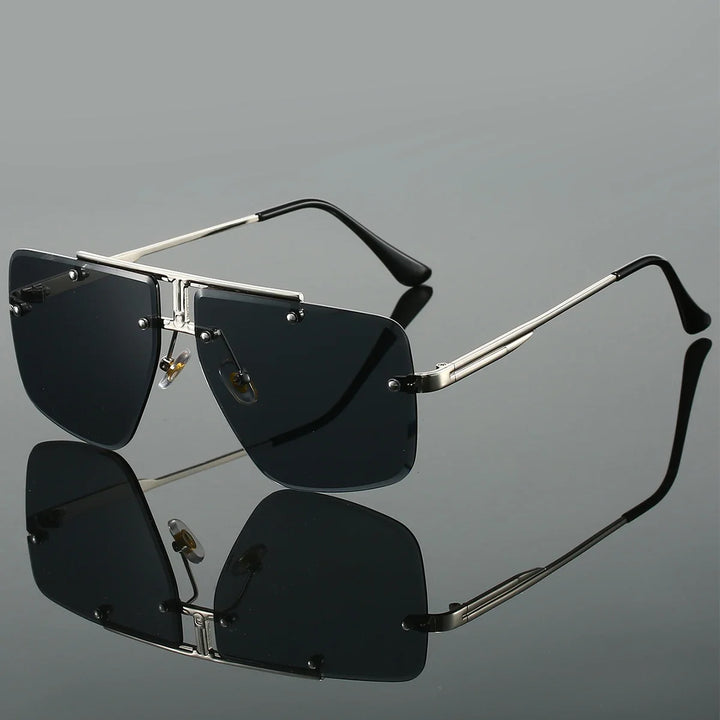 Stylish rimless square eyewear, unisex sunglasses featuring lightweight design and full UV400 protection.