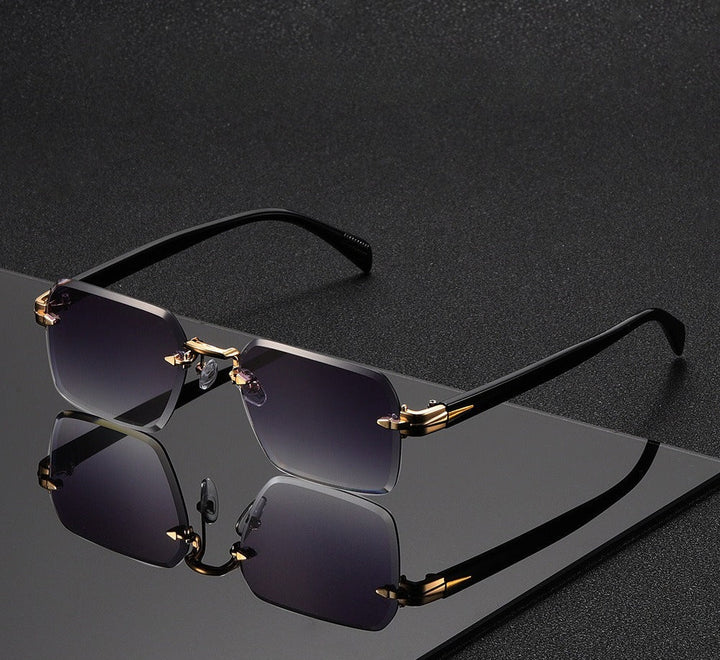 Street style unisex rimless square sunglasses. A modern fashion accessory providing essential UV400 protection.