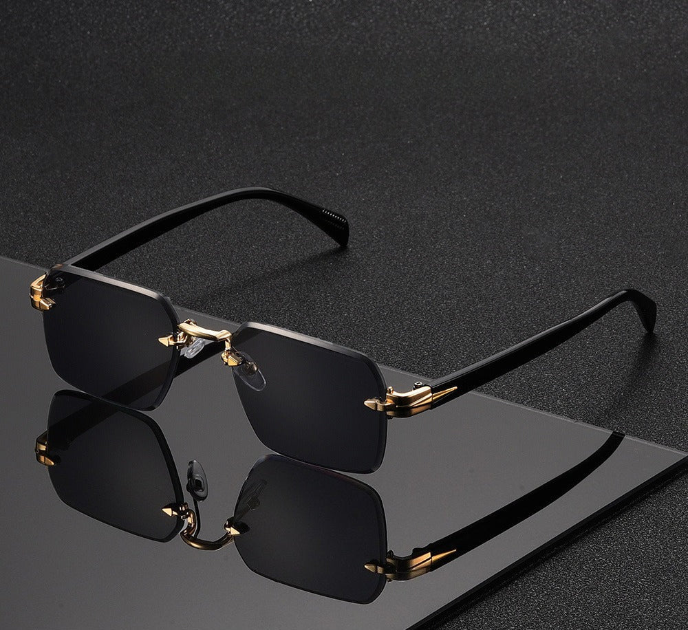 Sleek, modern unisex rimless square sunglasses. Fashion eyewear accessory offering complete UV400 protection.