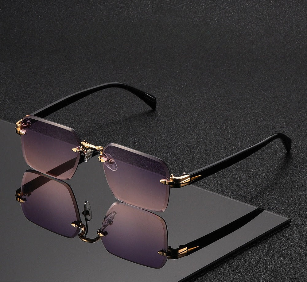 Unisex rimless square sunglasses featuring UV400 protection. Stylish, comfortable, and a modern fashion accessory.