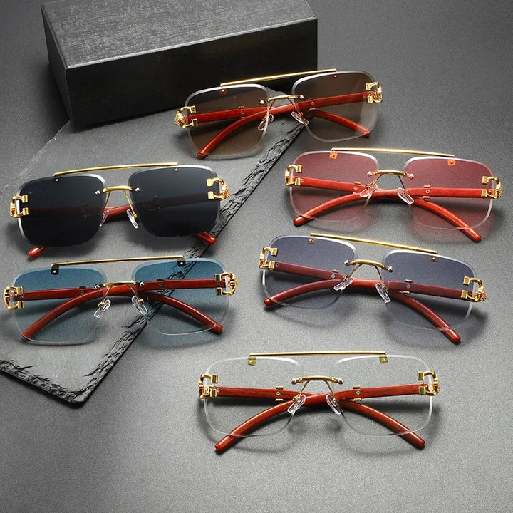 Fashionable unisex rimless sunglasses with unique dragon-engraved metal frames. Offers full UV eye protection.