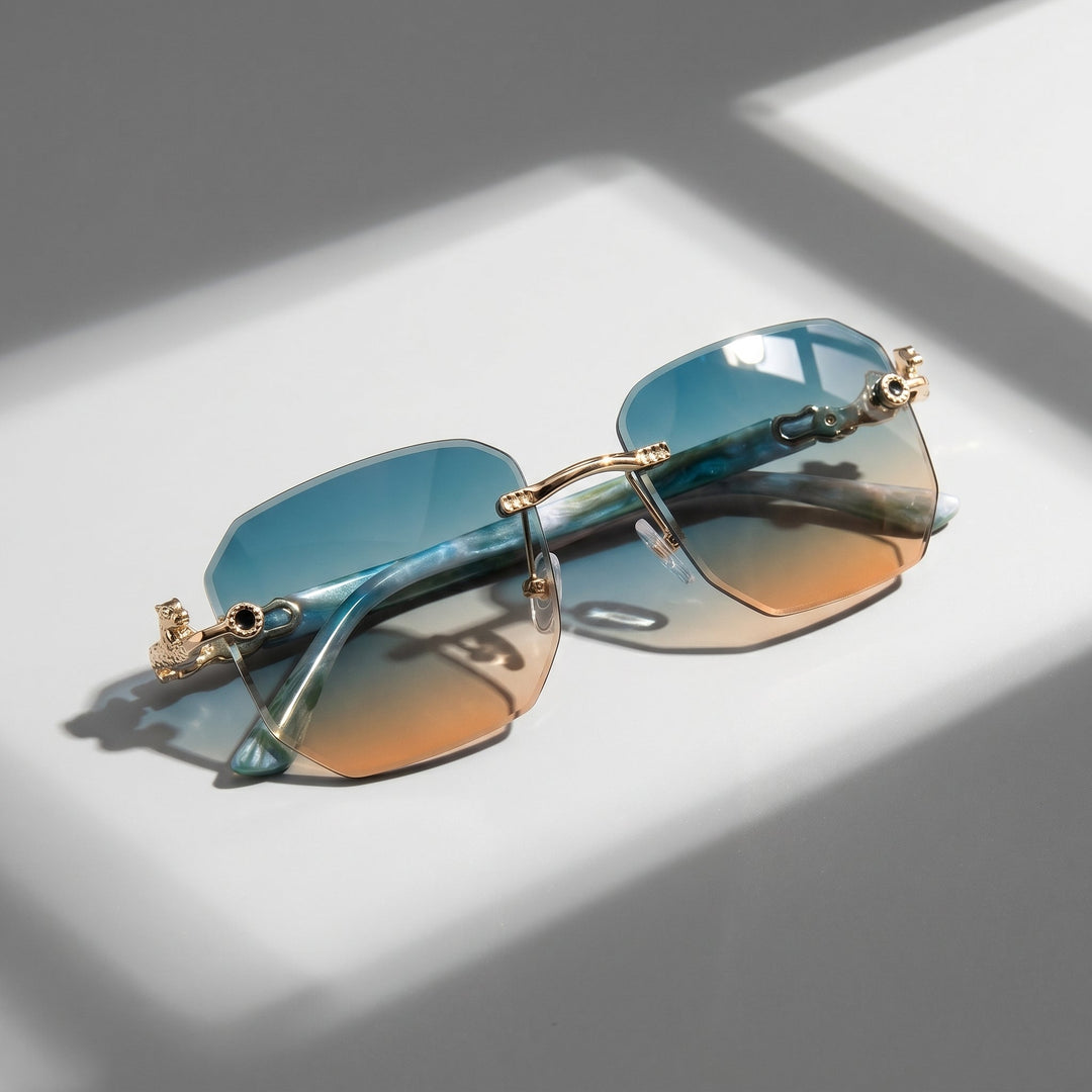 Elegant unisex rimless sunglasses offering complete UV protection. The ultimate summer fashion accessory.