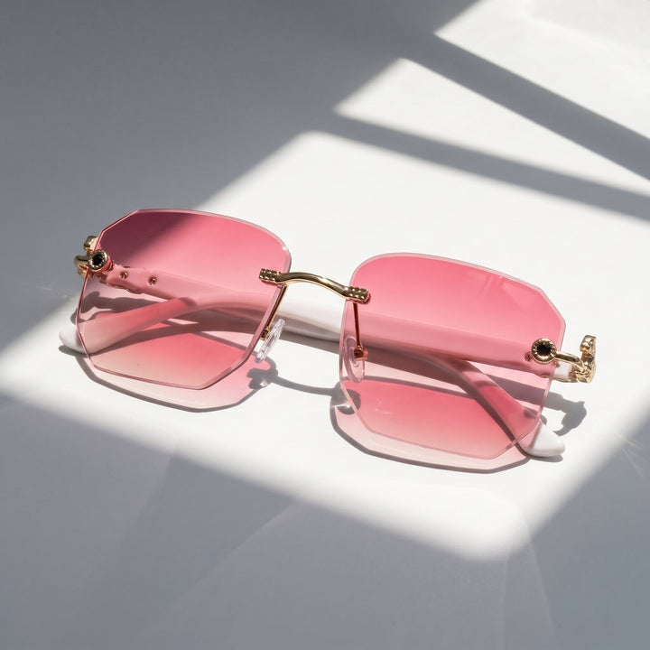 Fashion-forward unisex rimless sunglasses with advanced UV protection, perfect for any outdoor style.