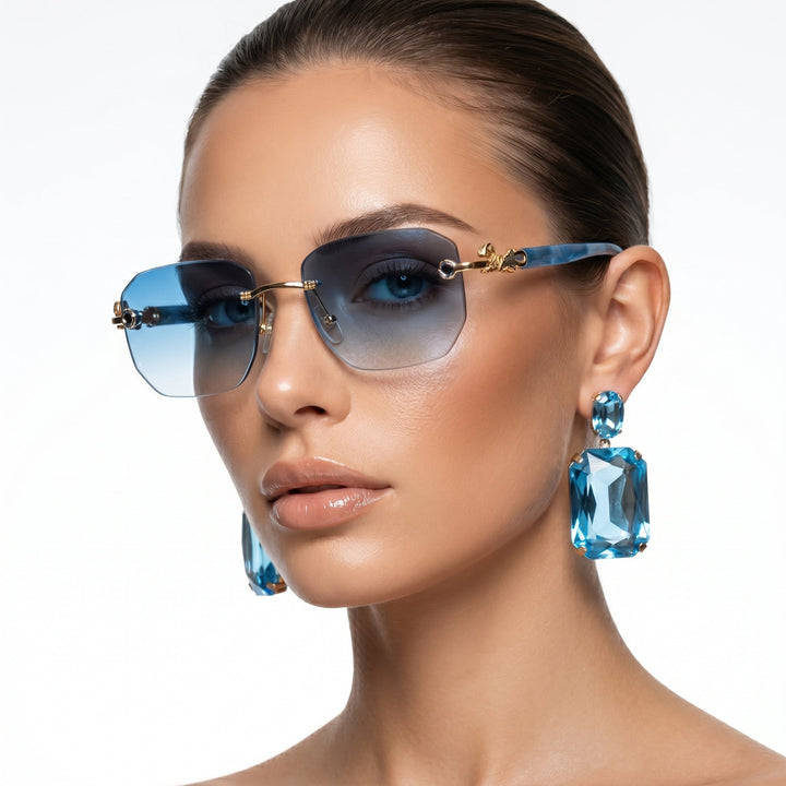 Protect your eyes with these unisex rimless UV protection sunglasses. Essential summer eyewear accessories.