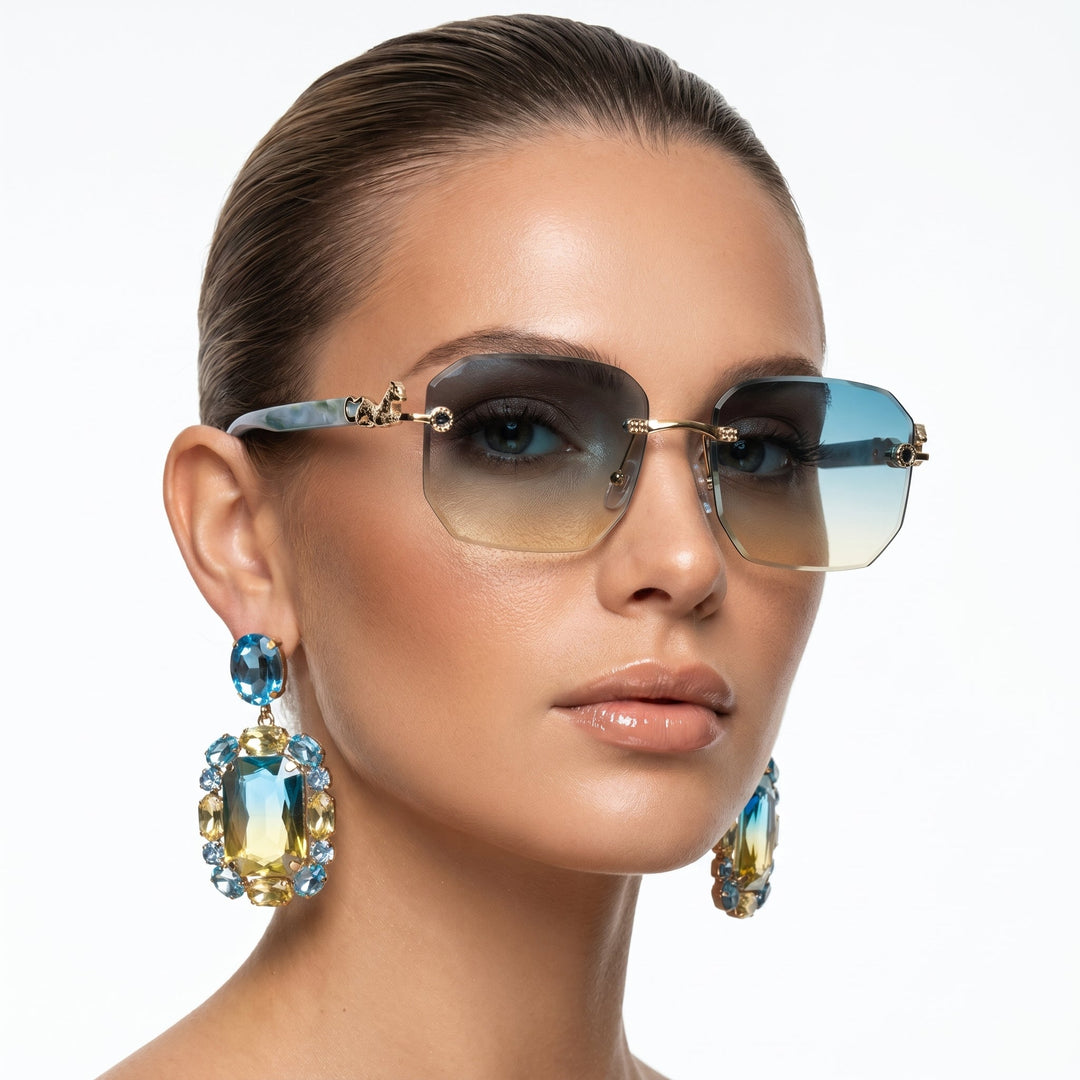 Versatile unisex rimless sunglasses offering superior UV protection. A must-have fashion accessory.