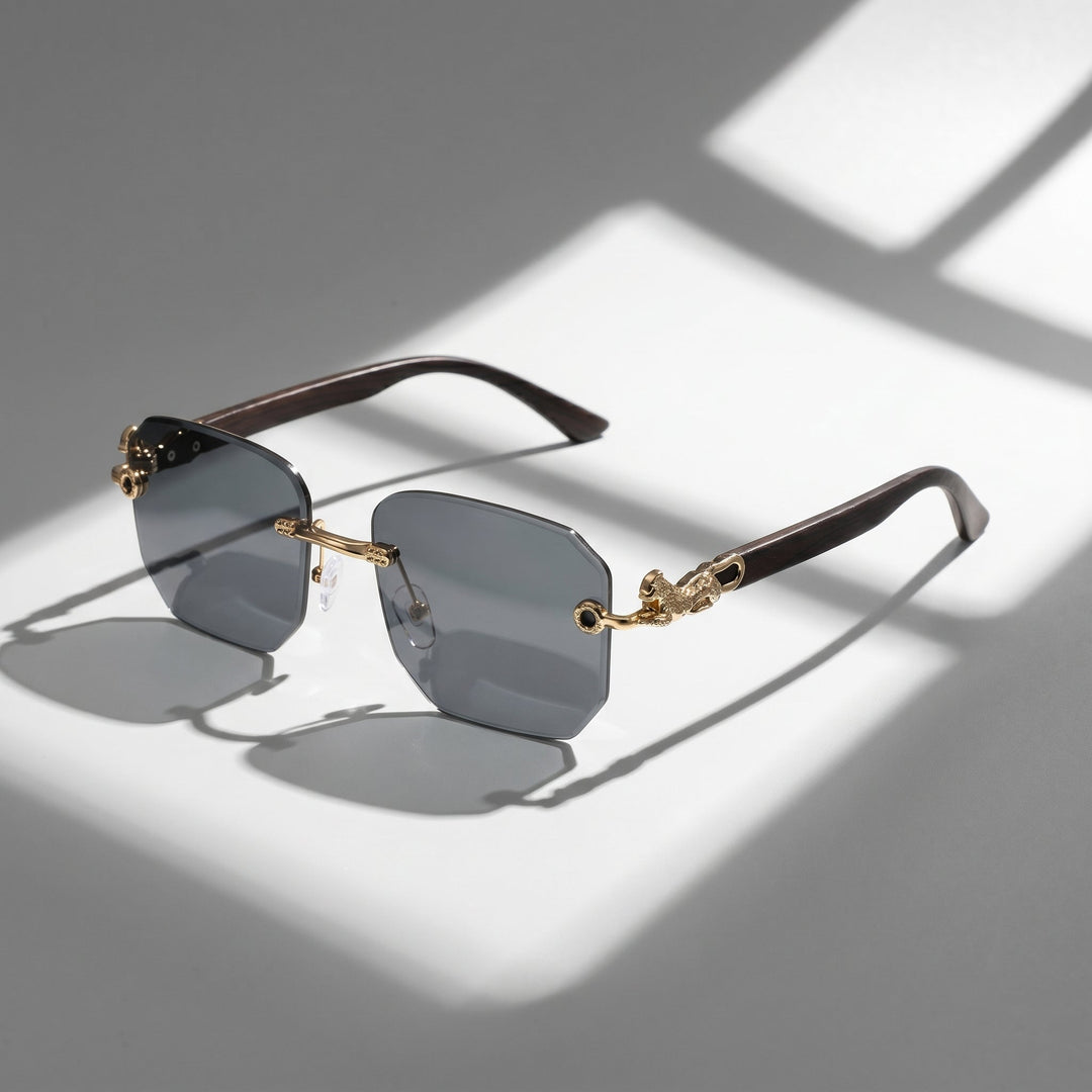 Side view of lightweight unisex rimless sunglasses, providing essential UV protection for any style.