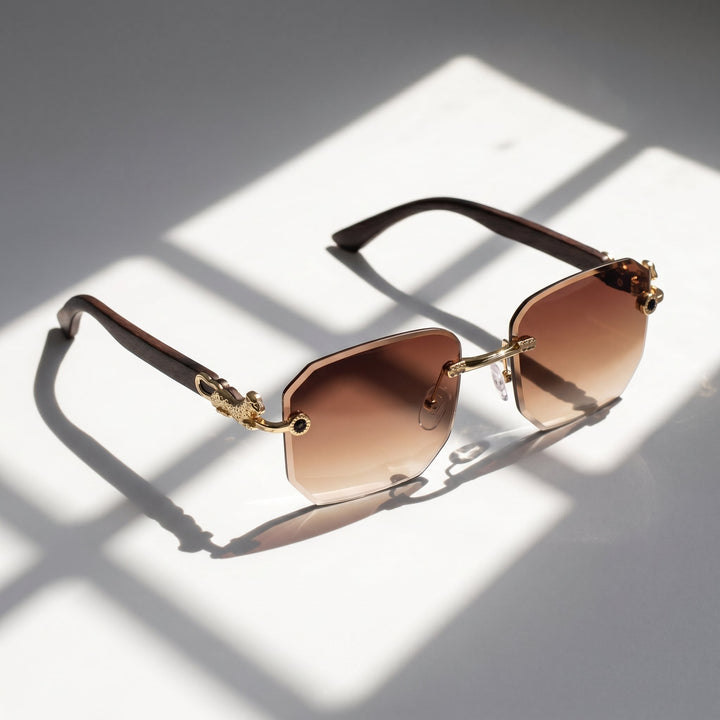 Durable unisex rimless sunglasses featuring high-grade UV protection lenses. Premium fashion eyewear.