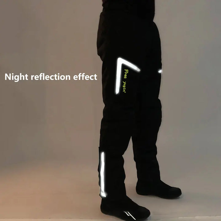 Close-up of armored motorcycle pants, showing knee protection and durable, windproof fabric
