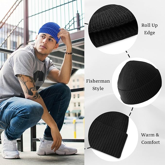 Robin unisex beanie hat with a low cuff, classic knitted design, warm acrylic accessory