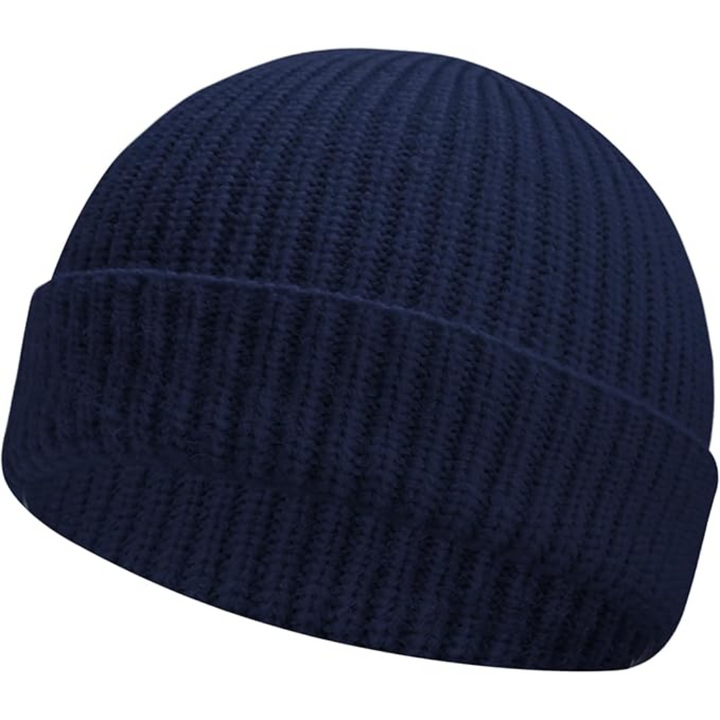 Close-up of Robin unisex knitted beanie, low cuff detail, soft acrylic, fashion winter hat