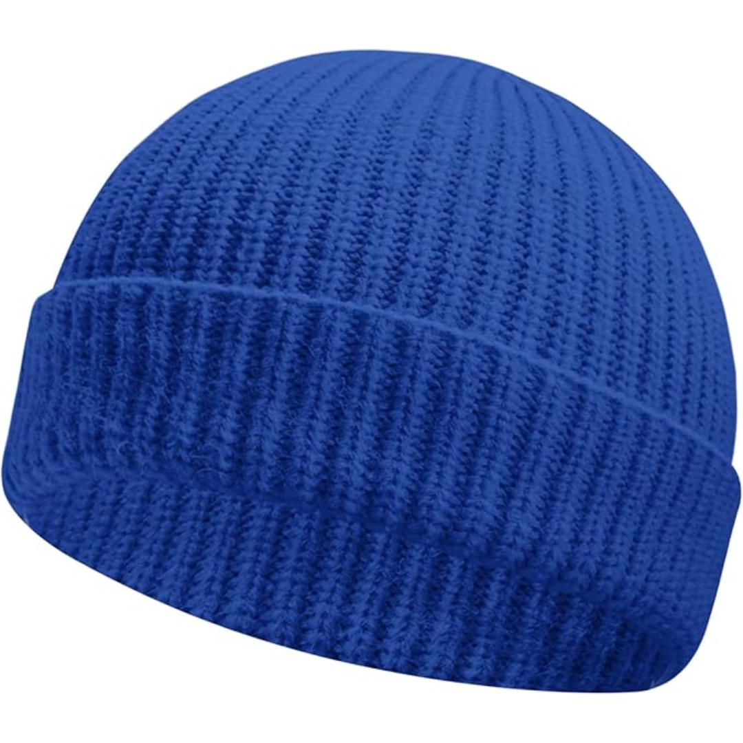 Knitted texture of Robin unisex beanie hat with low cuff, cozy and stylish winter wear