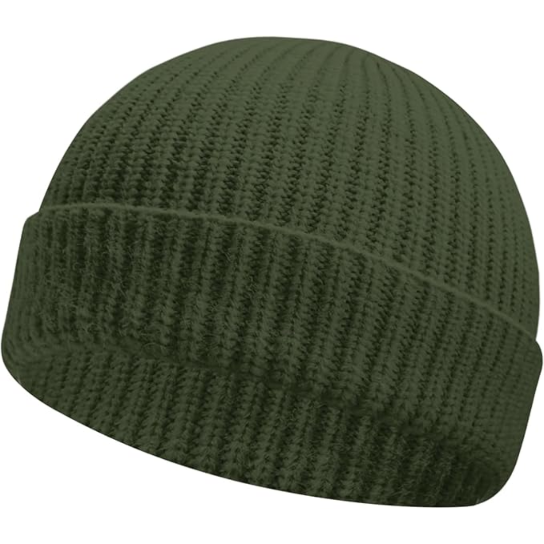 Robin unisex beanie hat in neutral color, low cuff, versatile acrylic winter accessory