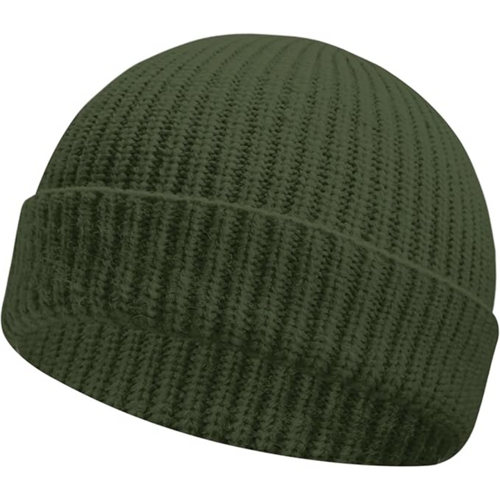 Robin unisex beanie hat in neutral color, low cuff, versatile acrylic winter accessory