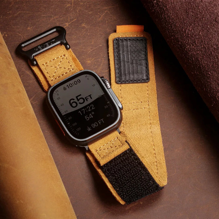 Unisex rugged suede tactical watch band in a distressed style, perfect for active lifestyles and adventure gear.
