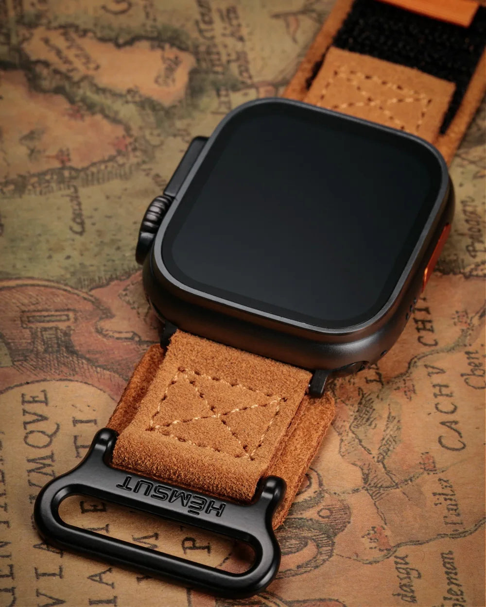Durable tactical watch strap made from rugged suede, designed for active adventures and reliable everyday wear.