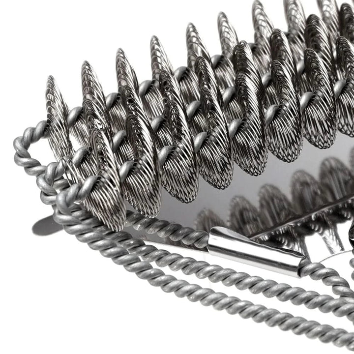 Essential bristle-free stainless steel barbecue brush, a safe and effective grill cleaner for outdoor cooking.