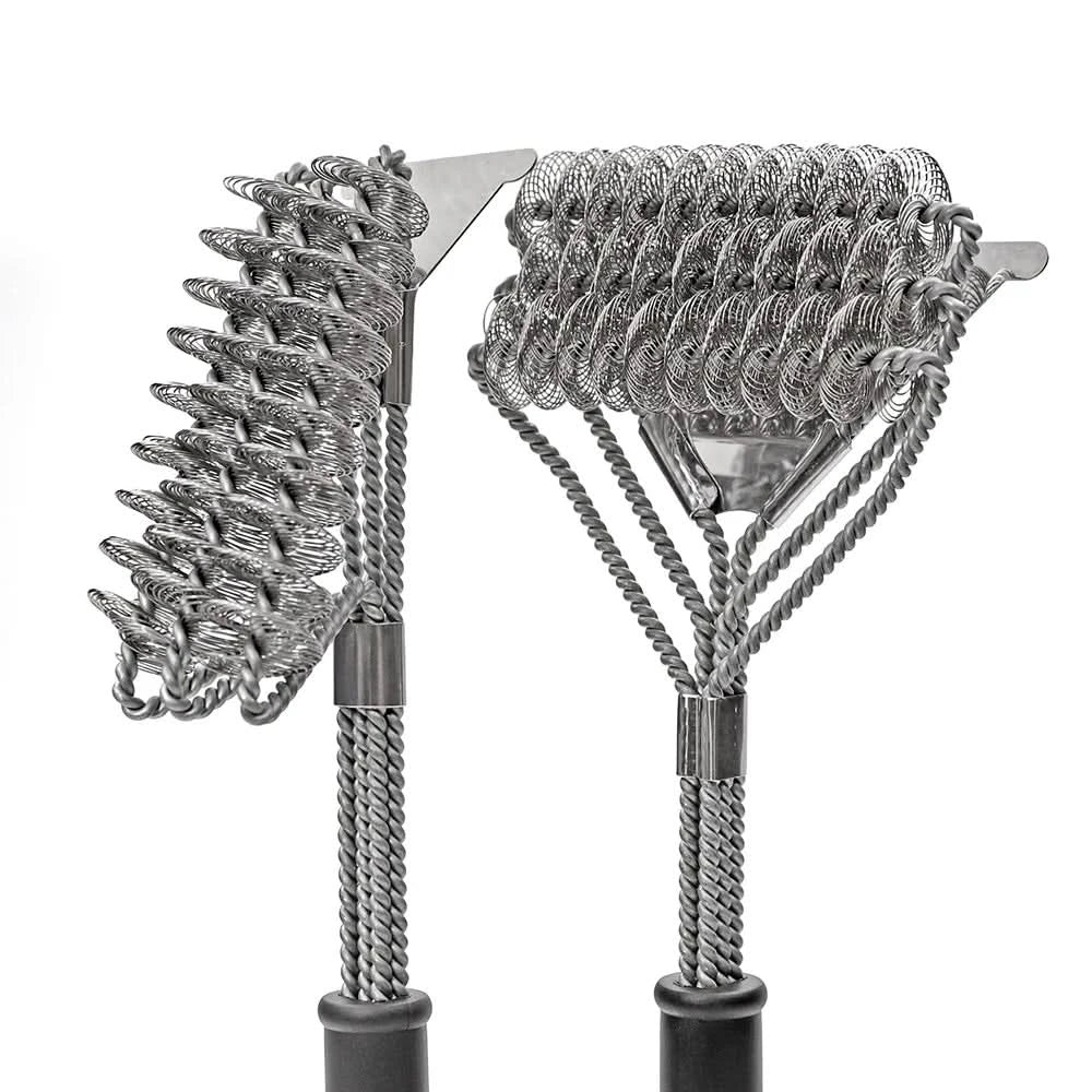 Modern stainless steel BBQ brush, bristle-free design for safe, efficient cleaning of any outdoor grill.