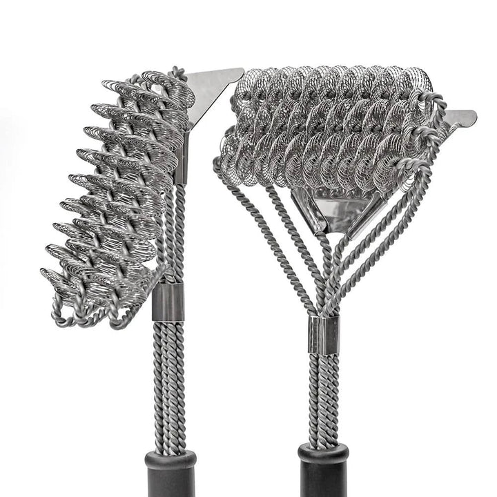 Modern stainless steel BBQ brush, bristle-free design for safe, efficient cleaning of any outdoor grill.