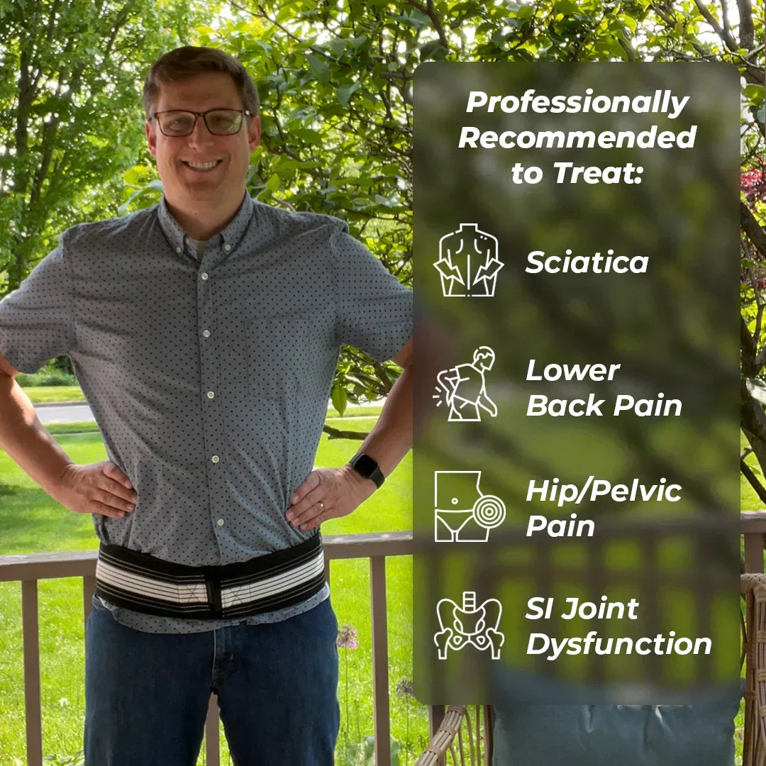 Compression belt for sciatica & lower back pain. Unisex hip support for SI joint comfort.