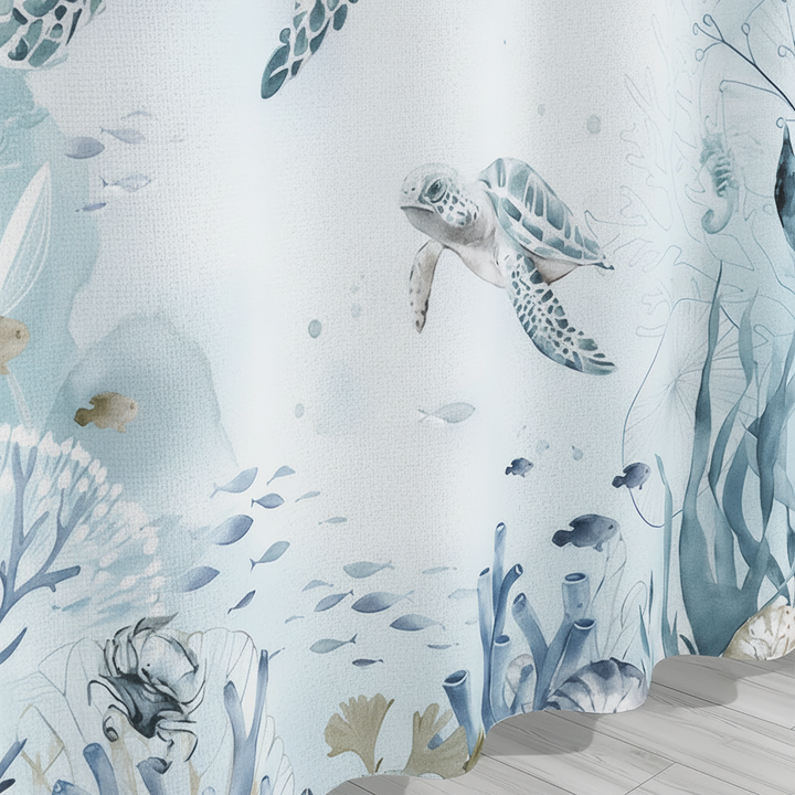 Easy care Sea Turtle Coastal Paradise shower curtain for unique bathroom decor