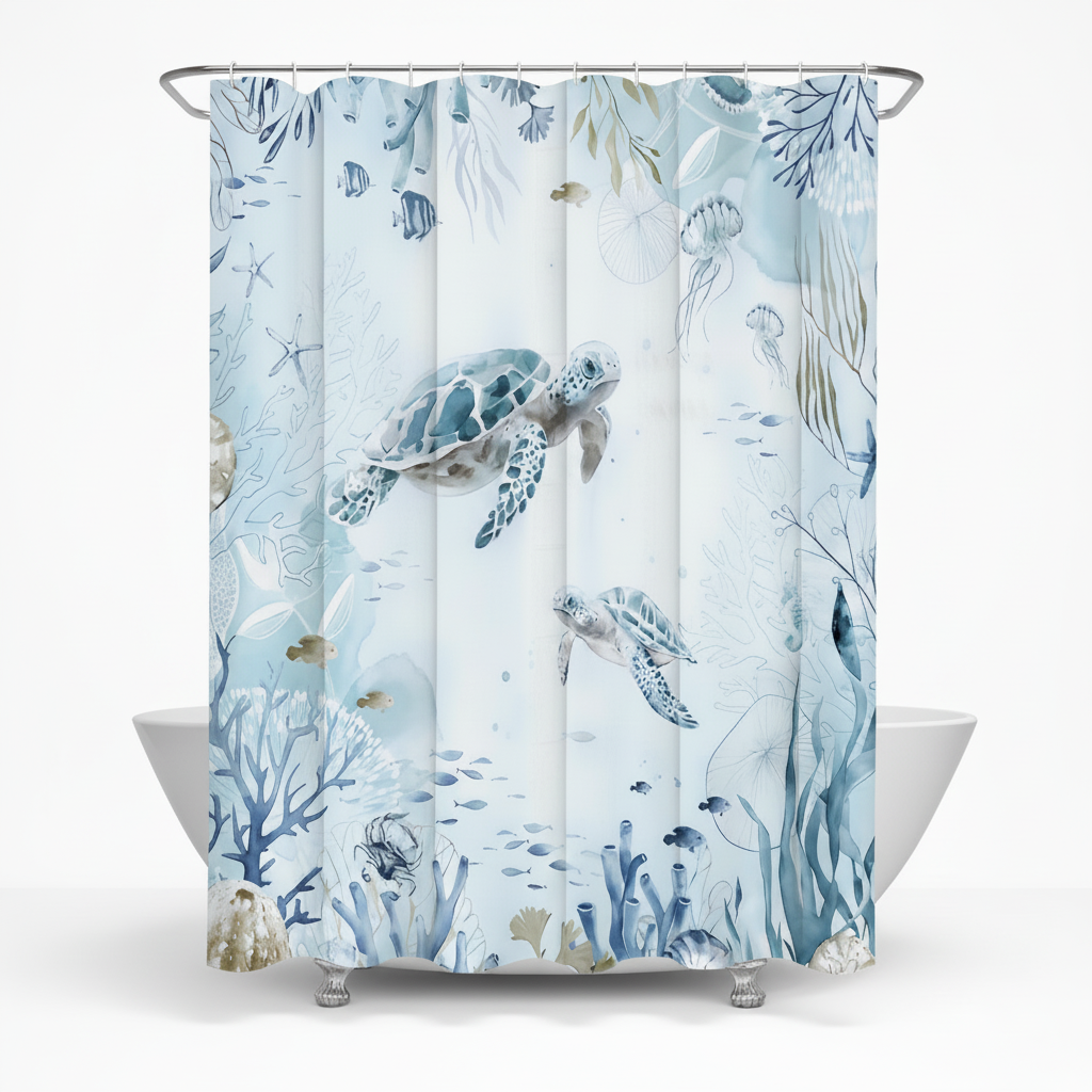 Bathroom decor shower curtain: TurtleDrift Sea Turtle Coastal Paradise design