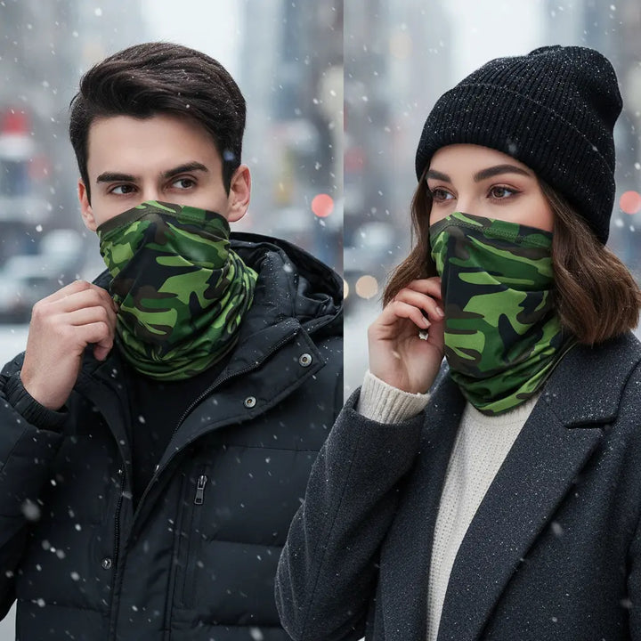 Unisex seamless polyester neck warmer tube scarf in black, lightweight and versatile for winter adventures.