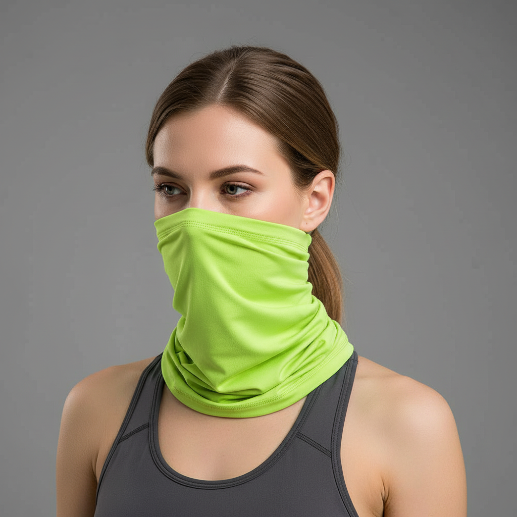 Unisex seamless polyester tube scarf in bright orange, ideal for visibility and warmth during outdoor adventures.