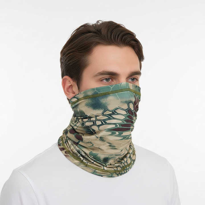 Detail shot of the breathable, seamless fabric of a polyester neck warmer, designed for comfort and durability.
