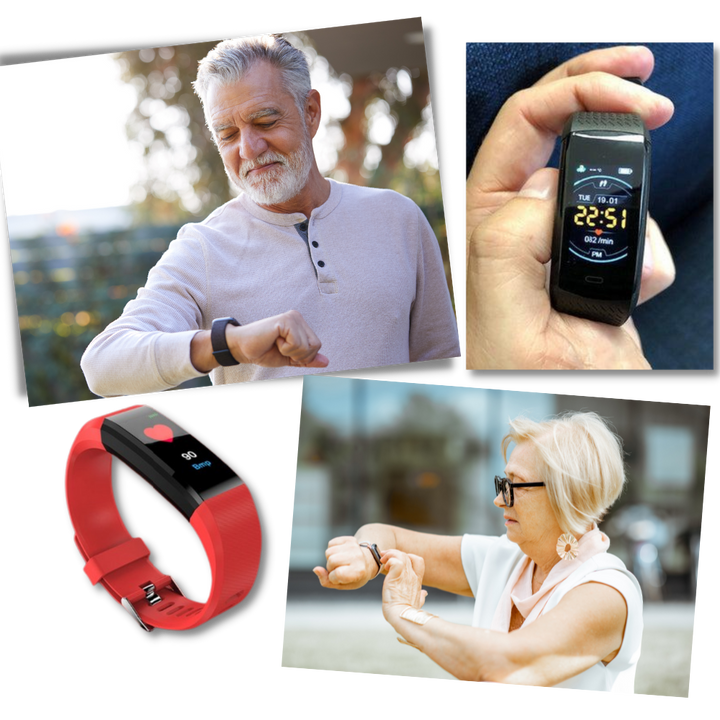 Fitness tracker smartwatch for seniors, monitoring steps, activity, and sleep for active aging.
