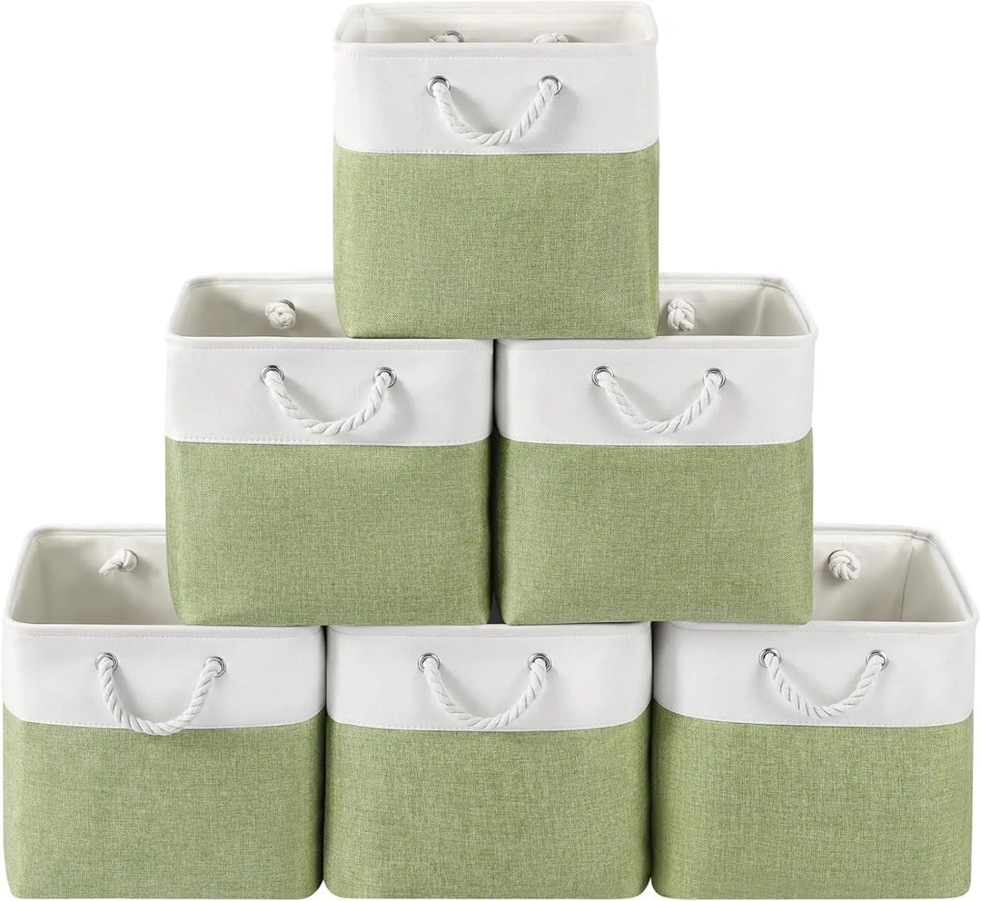 Unisex set of 6 foldable fabric cube storage bins with rope handles, organized shelf space