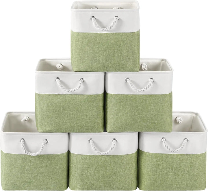 Unisex set of 6 foldable fabric cube storage bins with rope handles, organized shelf space