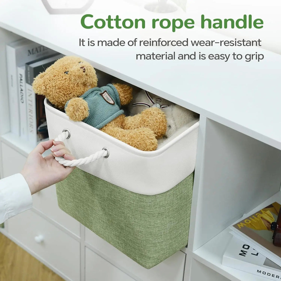 Foldable fabric storage cubes, set of six, in various colors, with sturdy rope handles