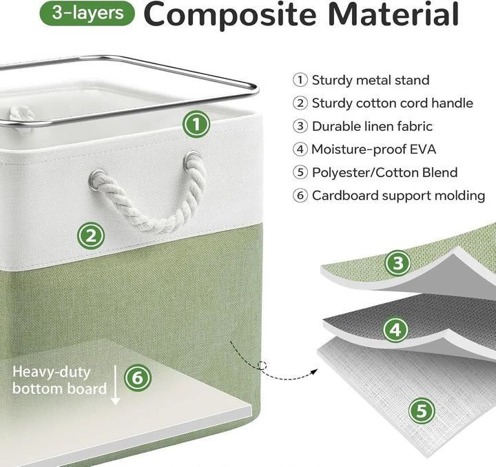 Gray foldable fabric storage cubes, set of six, with natural rope handles, neatly stacked