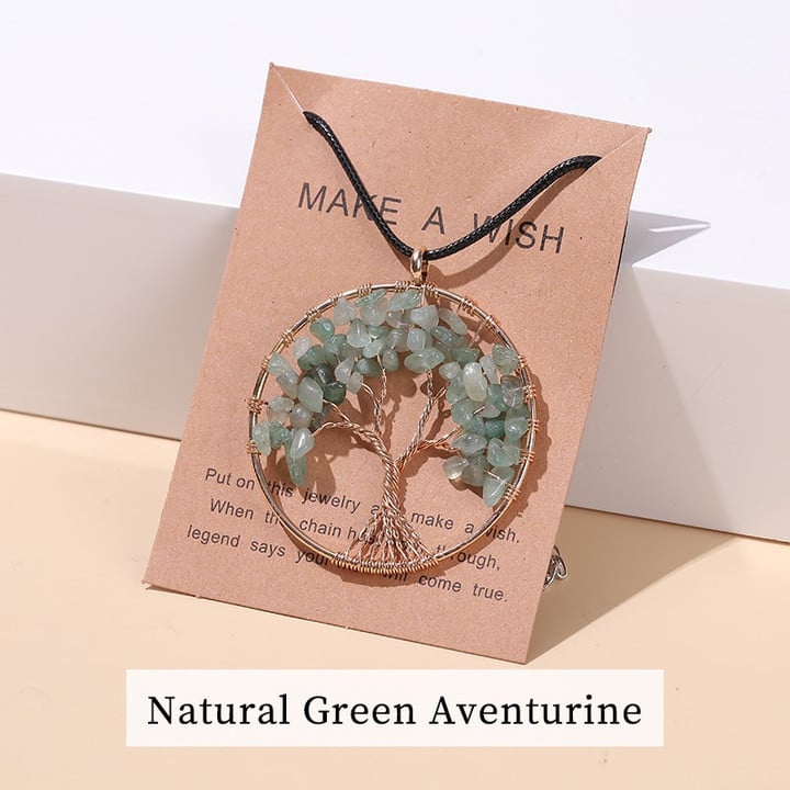 Chakra healing necklace: Unisex Tree of Life pendant with seven natural gemstones.