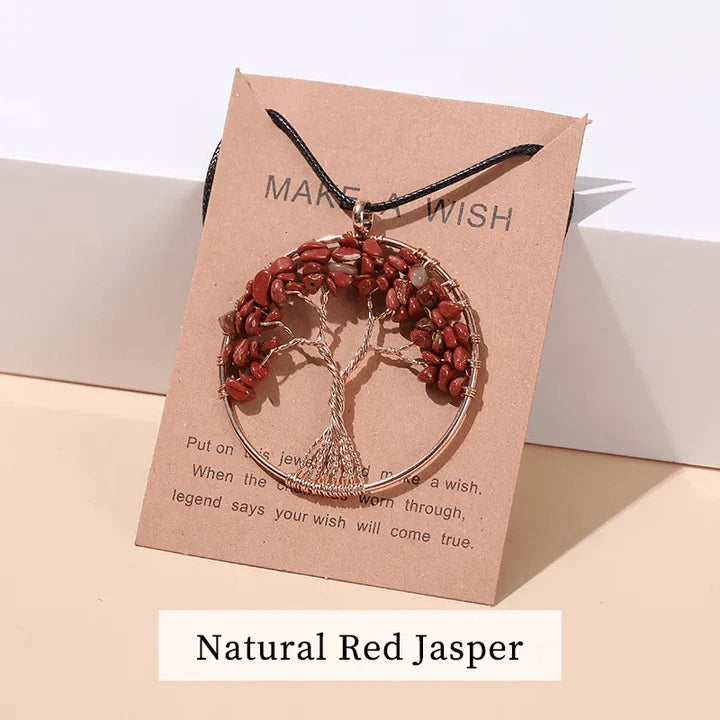 Spiritual balance Tree of Life necklace. Unisex seven chakra gemstone pendant for harmony.