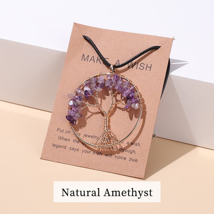 Unisex Tree of Life spiritual necklace. Featuring seven chakra gemstones, promoting harmony.